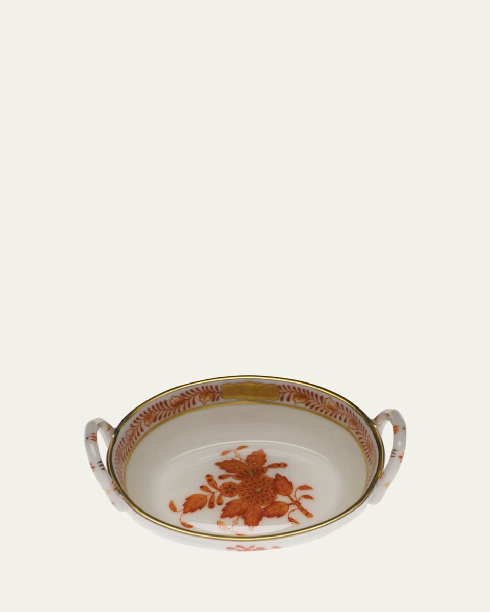 Chinese Bouquet Rust Small Basket with Handles